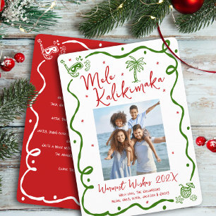 Cartes Pour Fêtes Annuelles Rouge Vert Mele Kalikimaka Photo Doodle Noël