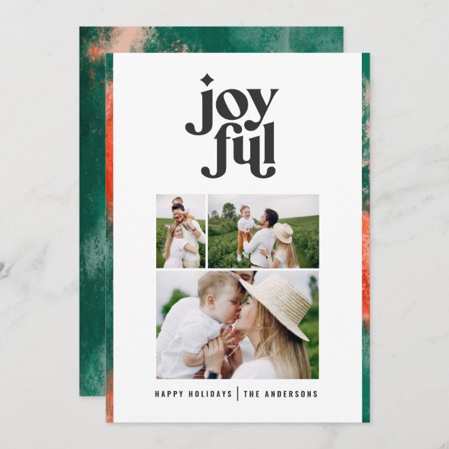 Cartes Pour Fêtes Annuelles Rouge + vert moderne abstrait joyeux 3 vacances ph (Devant / Derrière)