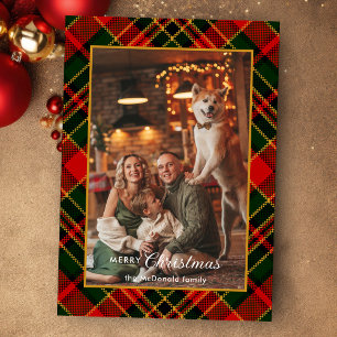Cartes Pour Fêtes Annuelles Rouge, Vert, Or Plaid de Noël Classique 1-Photo