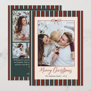 Cartes Pour Fêtes Annuelles Rouge & Vert rayé Noël 5 Photo Fêtes