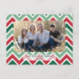 Cartes Pour Fêtes Annuelles Rouge Vert Zig Zag Chevron Photo de Famille Noël