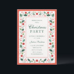 Cartes Pour Fêtes Annuelles Rouge vintage<br><div class="desc">Une invitation à la fête de Noël avec un cadre floral Holly et Poinsettia.</div>
