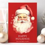Cartes Pour Fêtes Annuelles Rouge Vintage Aquarelle Noël du Père Noël<br><div class="desc">Envoyez des salutations festives avec notre Carte de Noël Vintage Rouge Aquarelle Santa Claus! Cette carte de charme présente une illustration nostalgique de l'aquarelle du Père Noël dressée contre un arrière - plan vibrant, ornée de délicats flocons de neige. Idéal pour répandre la joie des fêtes, cette carte capture l'esprit...</div>