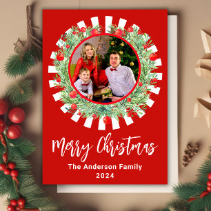 Cartes Pour Fêtes Annuelles Rouge Vintage vert rustique Berry Wreath Noël