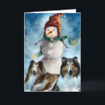 Cartes Pour Fêtes Annuelles Rough Collie avec Snowman Christmas<br><div class="desc">Belle rude collie art de Noël. Merveilleuses idées cadeaux de marchandises de vacances pour les amoureux de Collie sur votre liste d'achats. Les produits de Noël incluent des cartes,  ornements,  sweat - shirts à capuche,  sweatshirts,  plus. Offrez-vous des cadeaux de Noël ou offrez-vous !</div>
