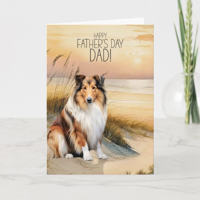 Cartes Pour Fêtes Annuelles Rough Collie Dog Sunset Beach Father's Day (Devant)