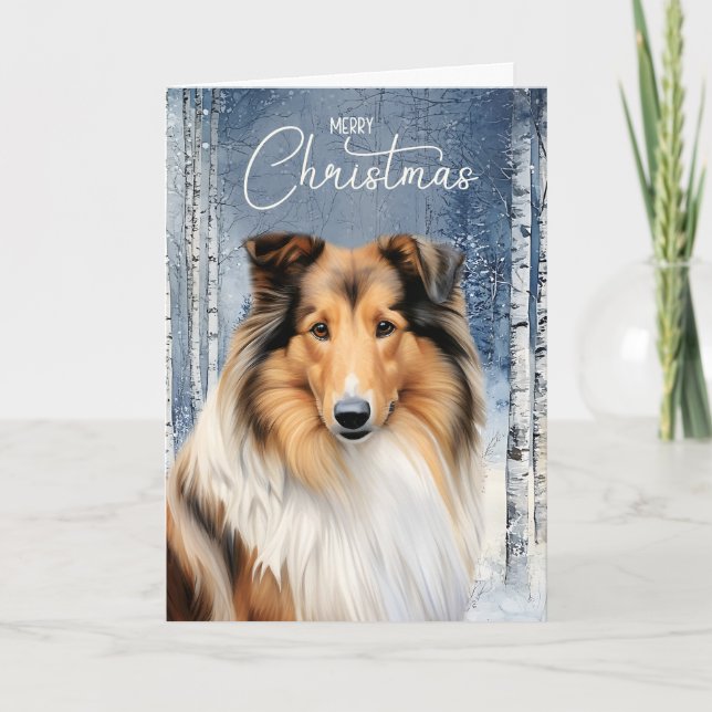 Cartes Pour Fêtes Annuelles Rough Collie Dog Winter Aspen Forest Christmas (Devant)