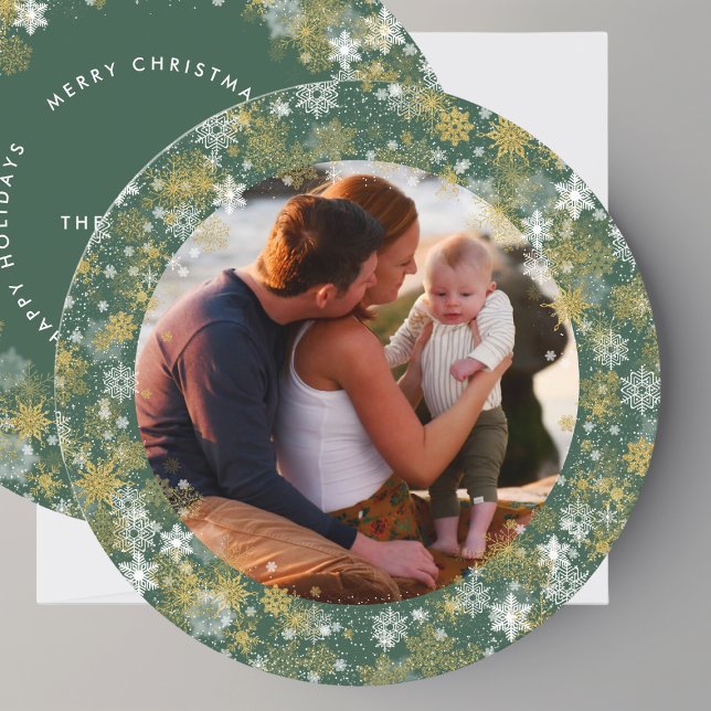 Cartes Pour Fêtes Annuelles  Round Green Christmas Snowflakes Photo (Créateur téléchargé)