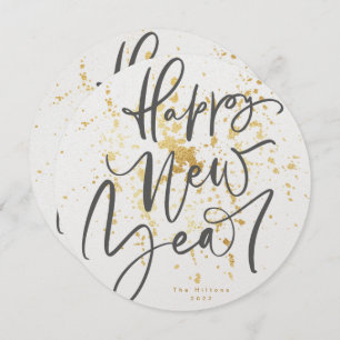 Cartes Pour Fêtes Annuelles Round Happy New Year en gris texte manuscrit