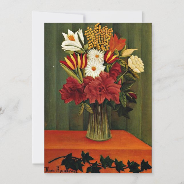 Cartes Pour Fêtes Annuelles Rousseau - Bouquet de fleurs avec une Branche d'Iv (Devant)