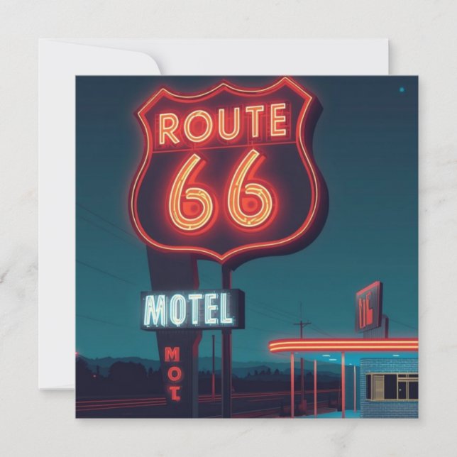 Cartes Pour Fêtes Annuelles Route 66 Neon Motel Night Travel Art (Devant)