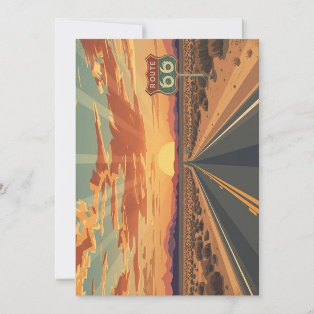 Cartes Pour Fêtes Annuelles Route 66 Sunset Desert Road Travel Art (Devant)