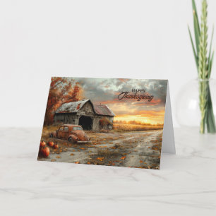 Cartes Pour Fêtes Annuelles Route de campagne et grange vintage automne Thanks
