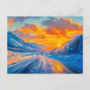 Cartes Pour Fêtes Annuelles Routes au coucher du soleil en hiver à travers les