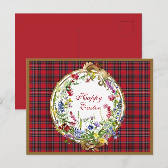 Cartes Pour Fêtes Annuelles Royal Stewart Modern Scottish Tartan Pâques Floral (Devant / Derrière)