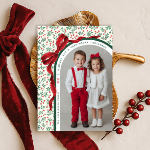 Cartes Pour Fêtes Annuelles Ruban à nœud rouge fantaisiste Photo de Noël vacan