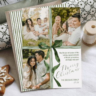 Cartes Pour Fêtes Annuelles Ruban aquarelle Vert Moderne Photo Noël