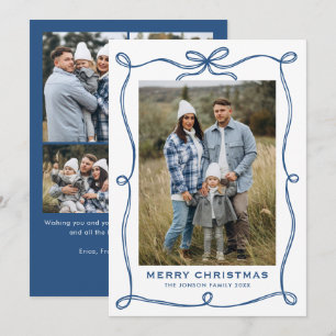 Cartes Pour Fêtes Annuelles Ruban bleu minimaliste de Noël noir 5 photo