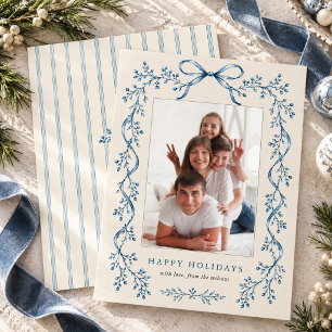 Cartes Pour Fêtes Annuelles Ruban Bleu Nœud Vertical Rayure à Carreaux Photo