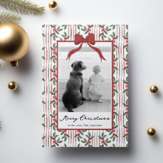 Cartes Pour Fêtes Annuelles Ruban botanique à l'aquarelle de Noël élégant