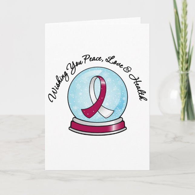 Cartes Pour Fêtes Annuelles Ruban cancer de la tête Joyeux Noël Snowglobe (Devant)