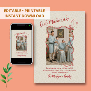 Cartes Pour Fêtes Annuelles Ruban croquis rouge croissant de lune photo Eid Mu