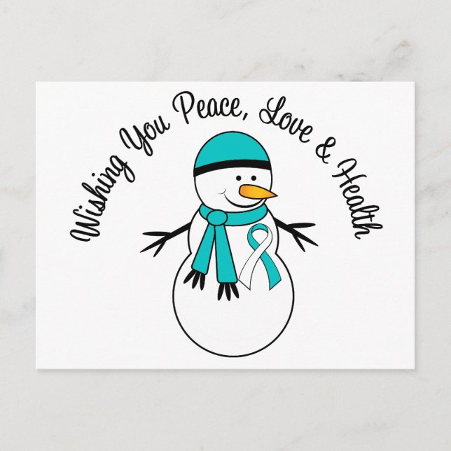 Cartes Pour Fêtes Annuelles Ruban de cancer cervical de Noël Snowman (Devant)