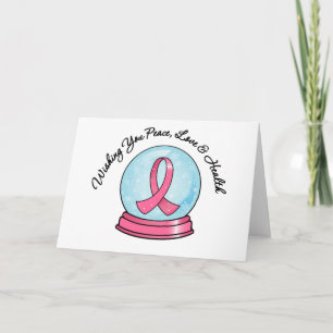 Cartes Pour Fêtes Annuelles Ruban de cancer du sein Joyeux Noël Snowglobe