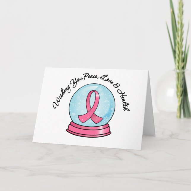 Cartes Pour Fêtes Annuelles Ruban de cancer du sein Joyeux Noël Snowglobe (Devant)