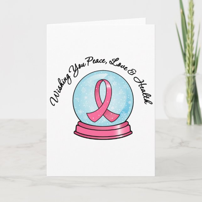 Cartes Pour Fêtes Annuelles Ruban de cancer du sein Joyeux Noël Snowglobe (Devant)