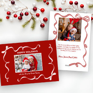 Cartes Pour Fêtes Annuelles Ruban de Noël dessiné à la main sur fond rouge