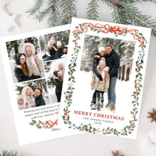 Cartes Pour Fêtes Annuelles Ruban de noeud de Noël vert sauge funky 5 Photo