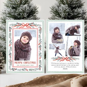 Cartes Pour Fêtes Annuelles Ruban de nœud de Noël vert sauge funky 5 Photo