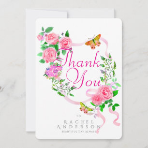 Cartes Pour Fêtes Annuelles Ruban de rose rose Merci
