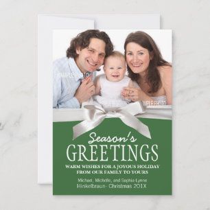 Cartes Pour Fêtes Annuelles Ruban en satin blanc et vert avec photo de Noël