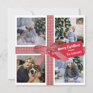 Cartes Pour Fêtes Annuelles Ruban et Nœud à Carreaux 4 Collage Photo Noël Hol