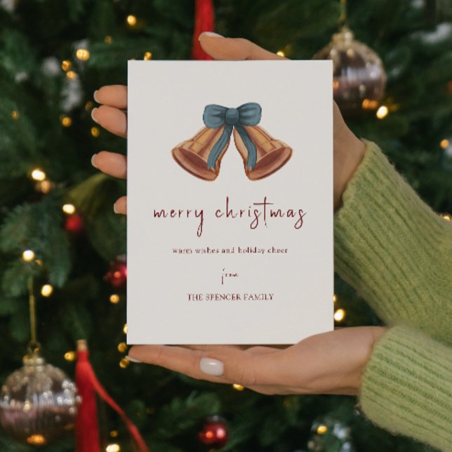 Cartes Pour Fêtes Annuelles Ruban minimal Golden Christmas Bell (Créateur téléchargé)