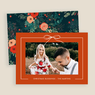 Cartes Pour Fêtes Annuelles Ruban orange floral encadré photo Noël