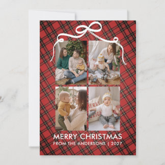 Cartes Pour Fêtes Annuelles Ruban photo de Noël festif Tartan Plaid 4