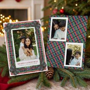 Cartes Pour Fêtes Annuelles Ruban Photo Tartan à Carreaux Classique Aquarelle