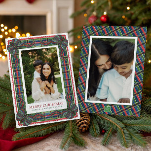 Cartes Pour Fêtes Annuelles Ruban Photo Tartan à carreaux classique aquarelle