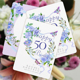 Cartes Pour Fêtes Annuelles Ruban Rose Bleu 50e Anniversaire