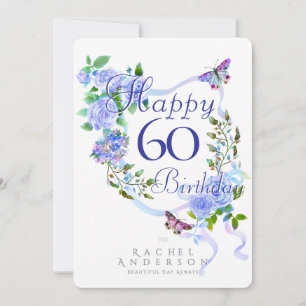 Cartes Pour Fêtes Annuelles Ruban Rose Bleu 60e Anniversaire
