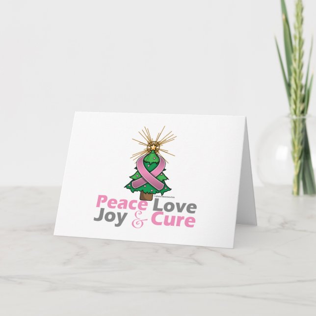 Cartes Pour Fêtes Annuelles Ruban rose Noël Paix Amour, joie et guérison (Devant)