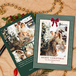 Cartes Pour Fêtes Annuelles Ruban Rouge Bandes Vertes Noël Cinq Photo