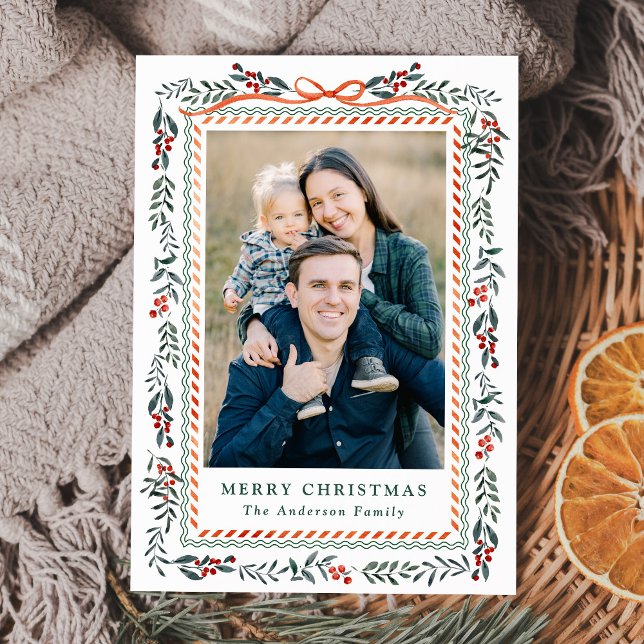 Cartes Pour Fêtes Annuelles Ruban rouge blanc et verdure 2 Photo (Créateur téléchargé)