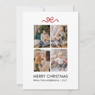 Cartes Pour Fêtes Annuelles Ruban rouge minimaliste 4 photos Joyeux Noël