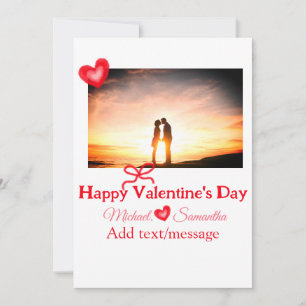 Cartes Pour Fêtes Annuelles Ruban rouge valentine jour ajouter photo nom cœur 