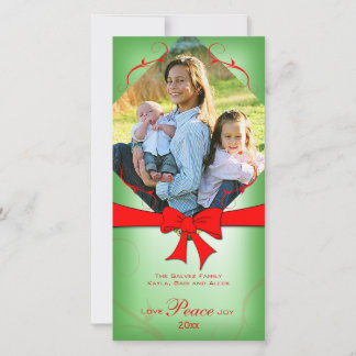 Cartes Pour Fêtes Annuelles Ruban Rouge Vert Élegant Délavé Amour Paix Joie