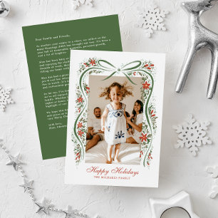 Cartes Pour Fêtes Annuelles Ruban vert festif avec Poinsettias et verdure